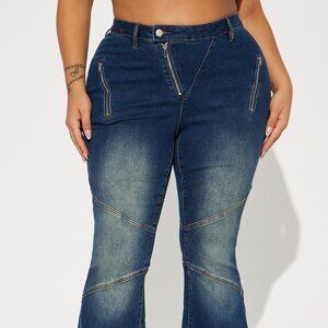 Let Me Introduce You Stretch Moto Flare Jeans - Dark Wash